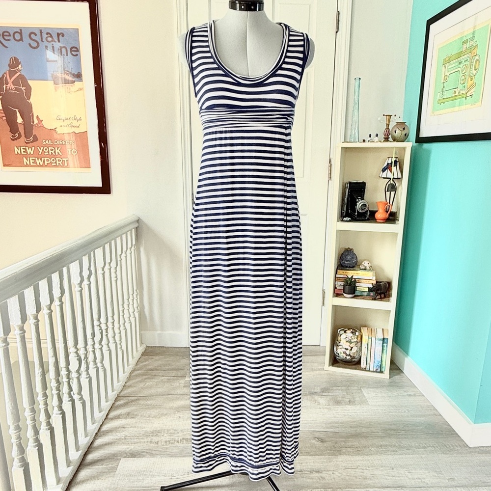 Max Studio Sleeveless Striped Maxi Dress with Piping Detail (size S)